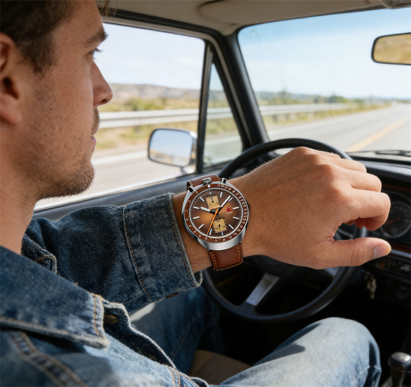SEAKOSS Red Star Bullhead Dual-Time Zone Chronograph with Luminous Display watch