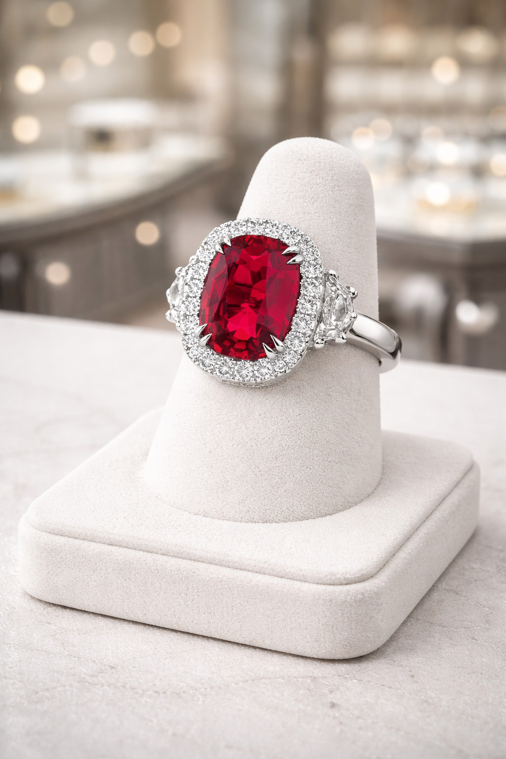 2.80Ct Cushion Natural Ruby Diamond Wedding Gift Ring 14K White Gold Size 6