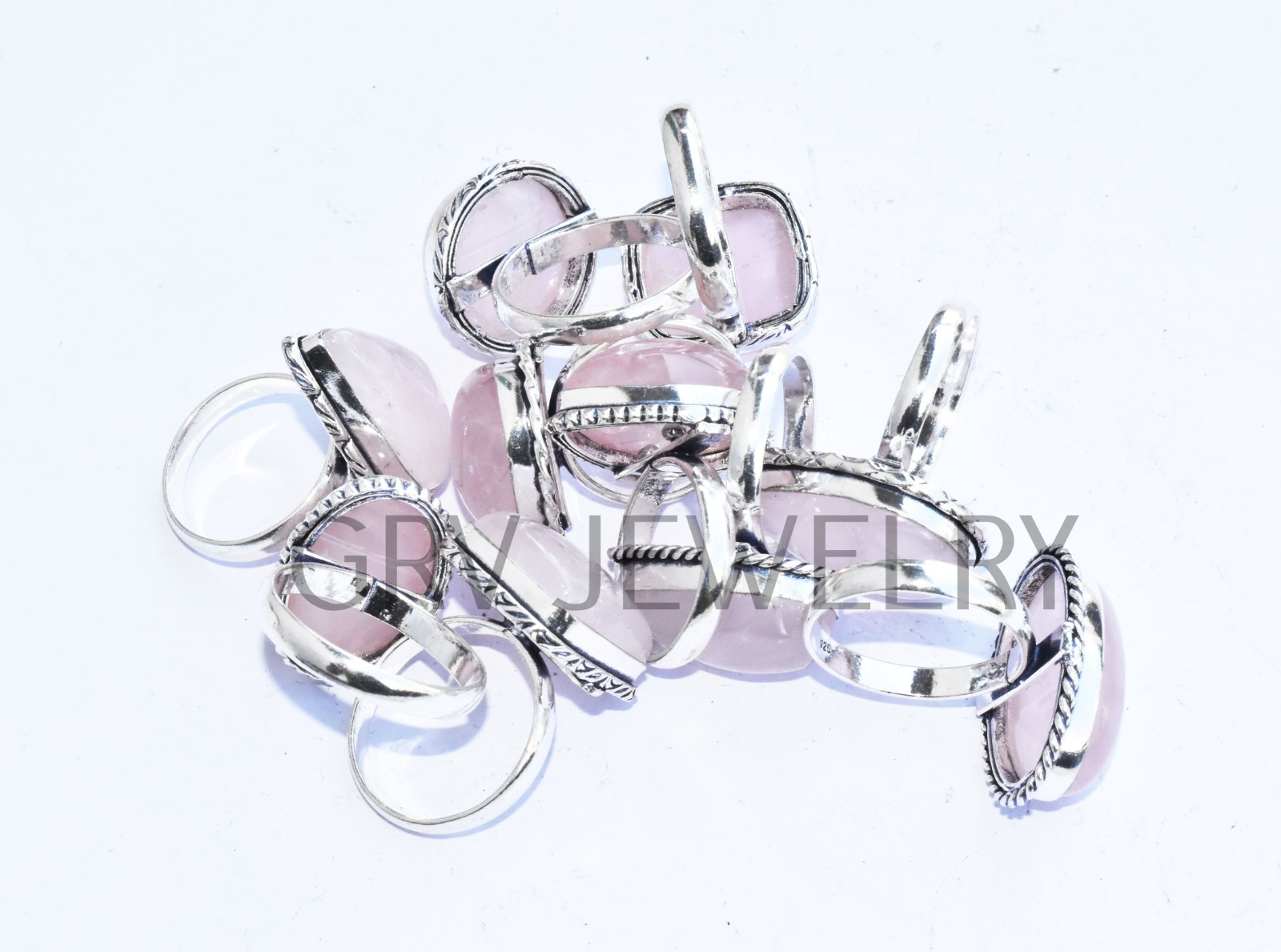 1-500 Pcs Natural Rose Quartz In Wholesale Rings Lot: Silver Plated Whr-10