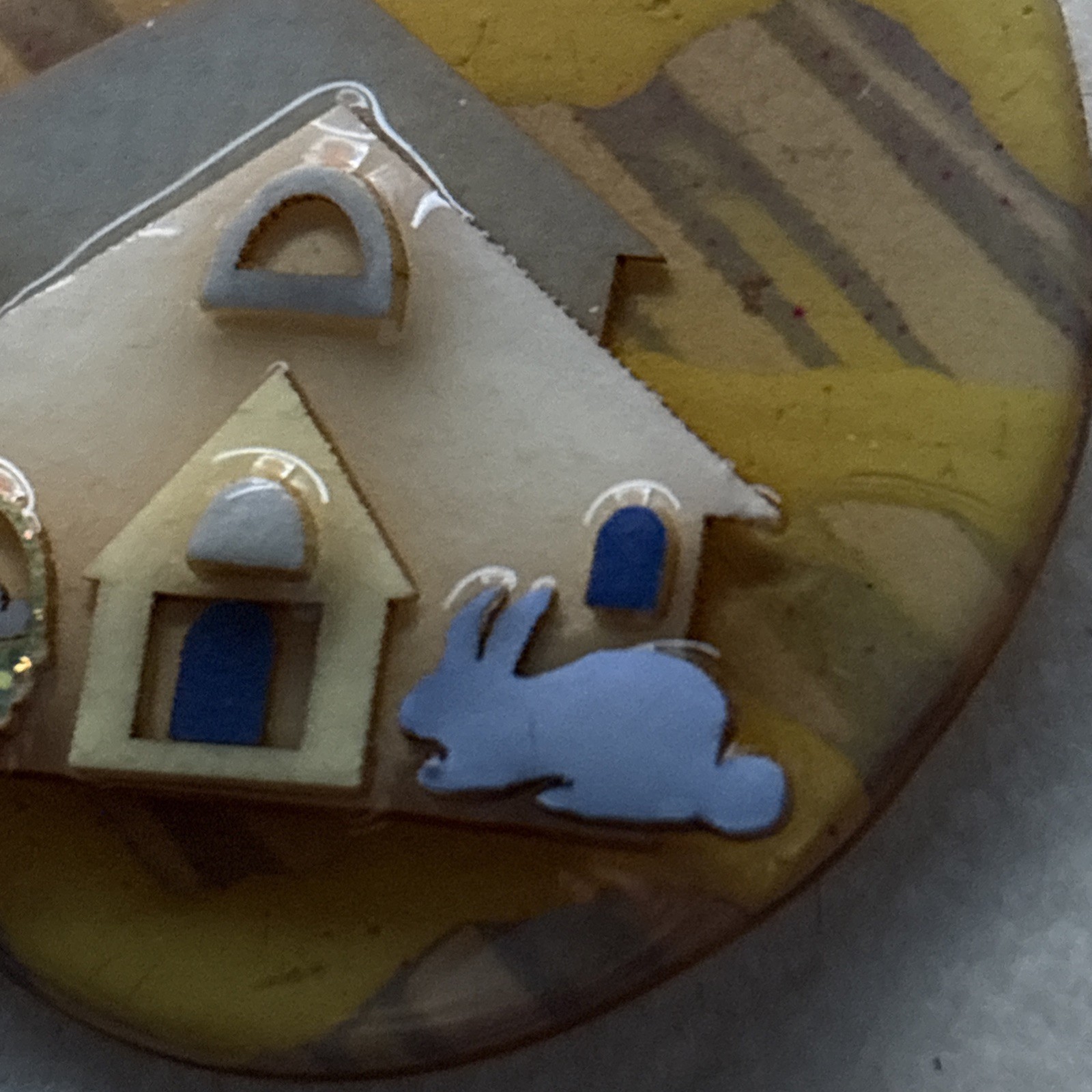 House pins By Lucinda ~ Easter Brooch Egg Shape Glitz Easter Basket Blue Bunny