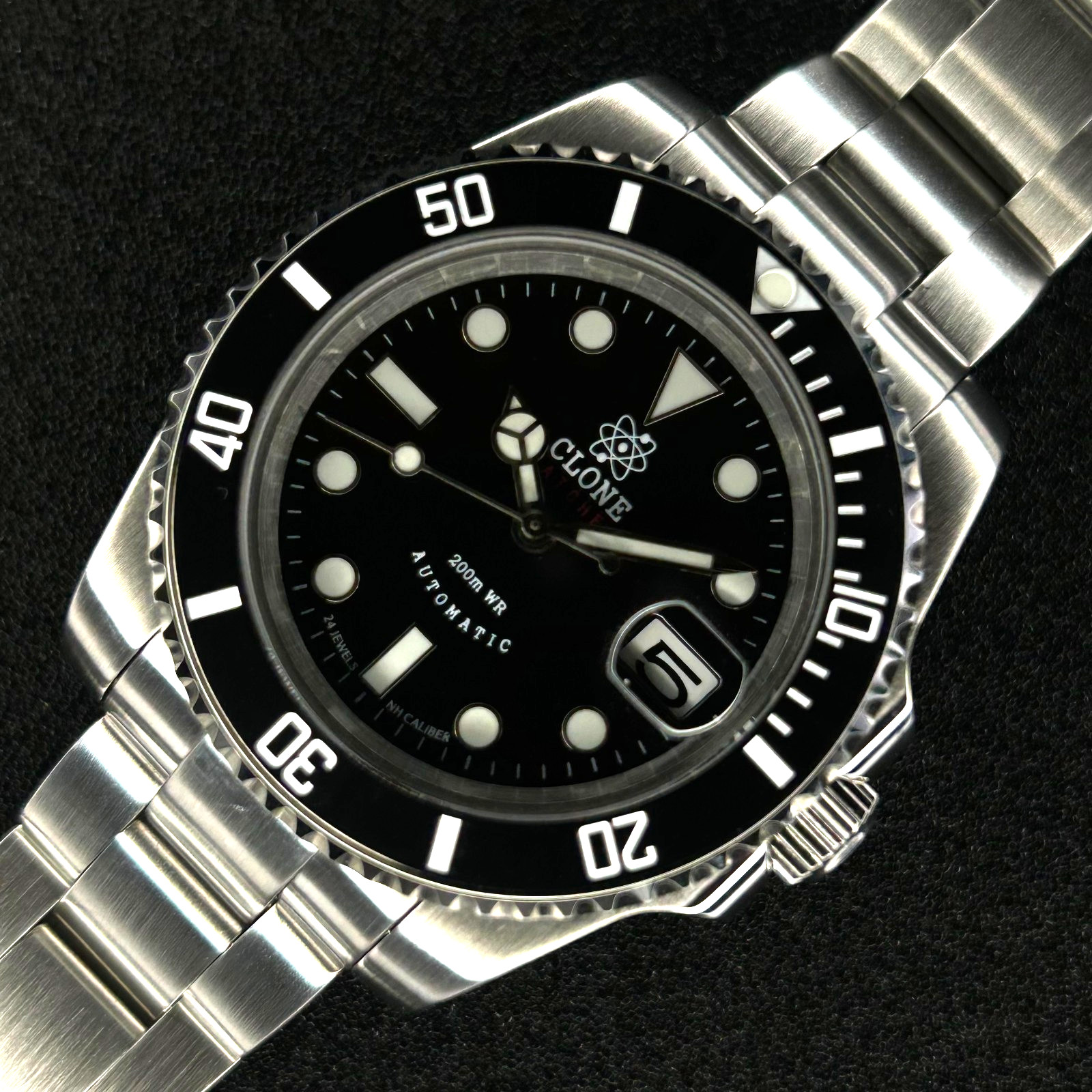 CLONE 40mm black submarine dive watch style NH35 automatic movement substyle