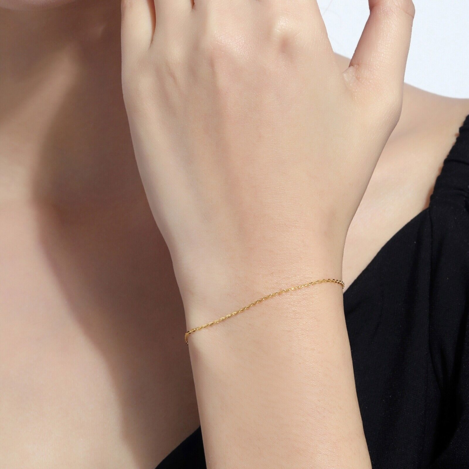 Pure 18K Yellow Gold Chain Women Gift Lucky 1mm O Link Bracelet 5.9”-7.5”