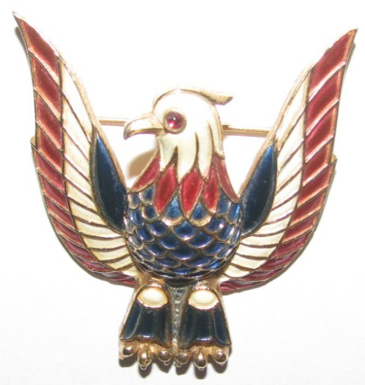 Crown Trifari Alfred Philippe Patriotic American Eagle Bird Brooch Enamel