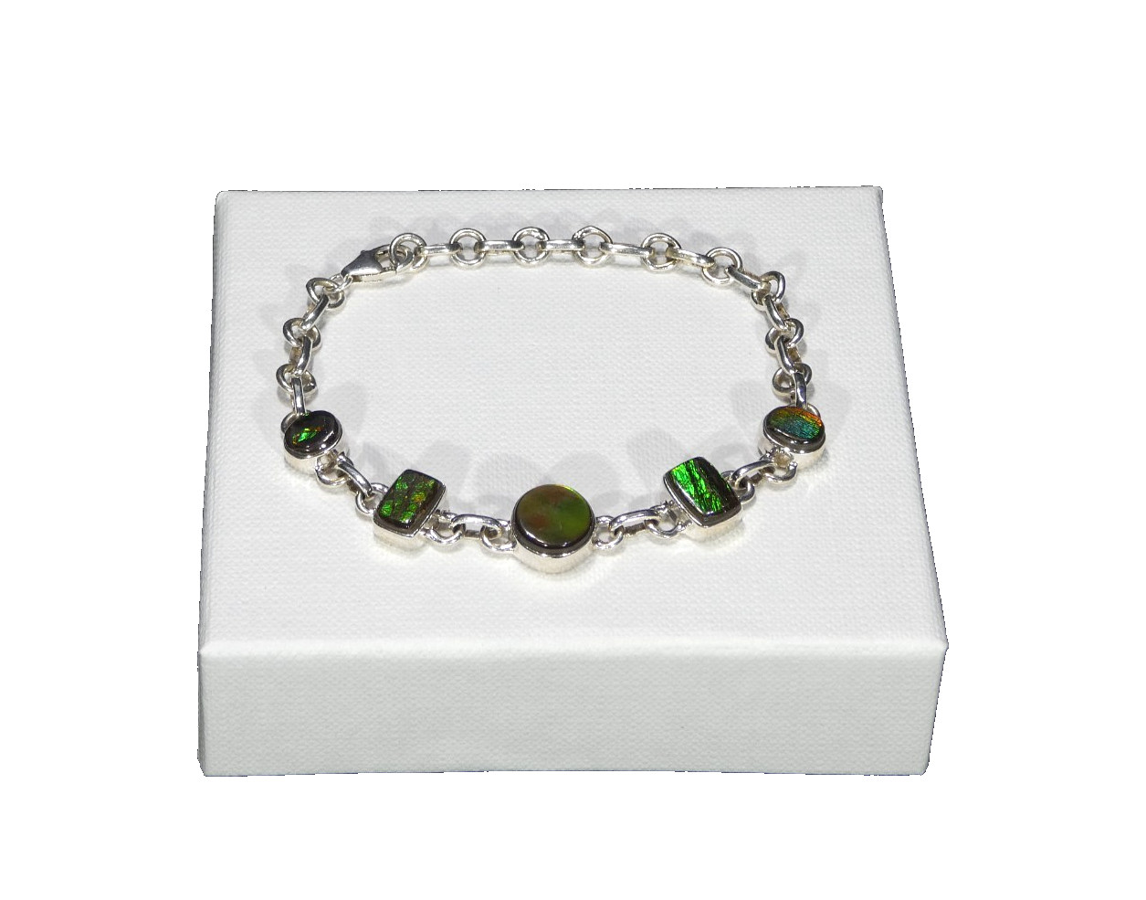 Natural Canadian Ammolite Solid 925 Sterling Silver Bracelet-20 cm