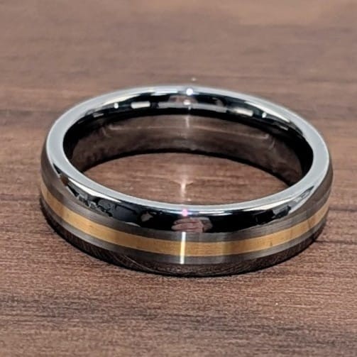 Elegant ArtCarved Tungsten Carbide Mens Ring With 18K Gold Inlay