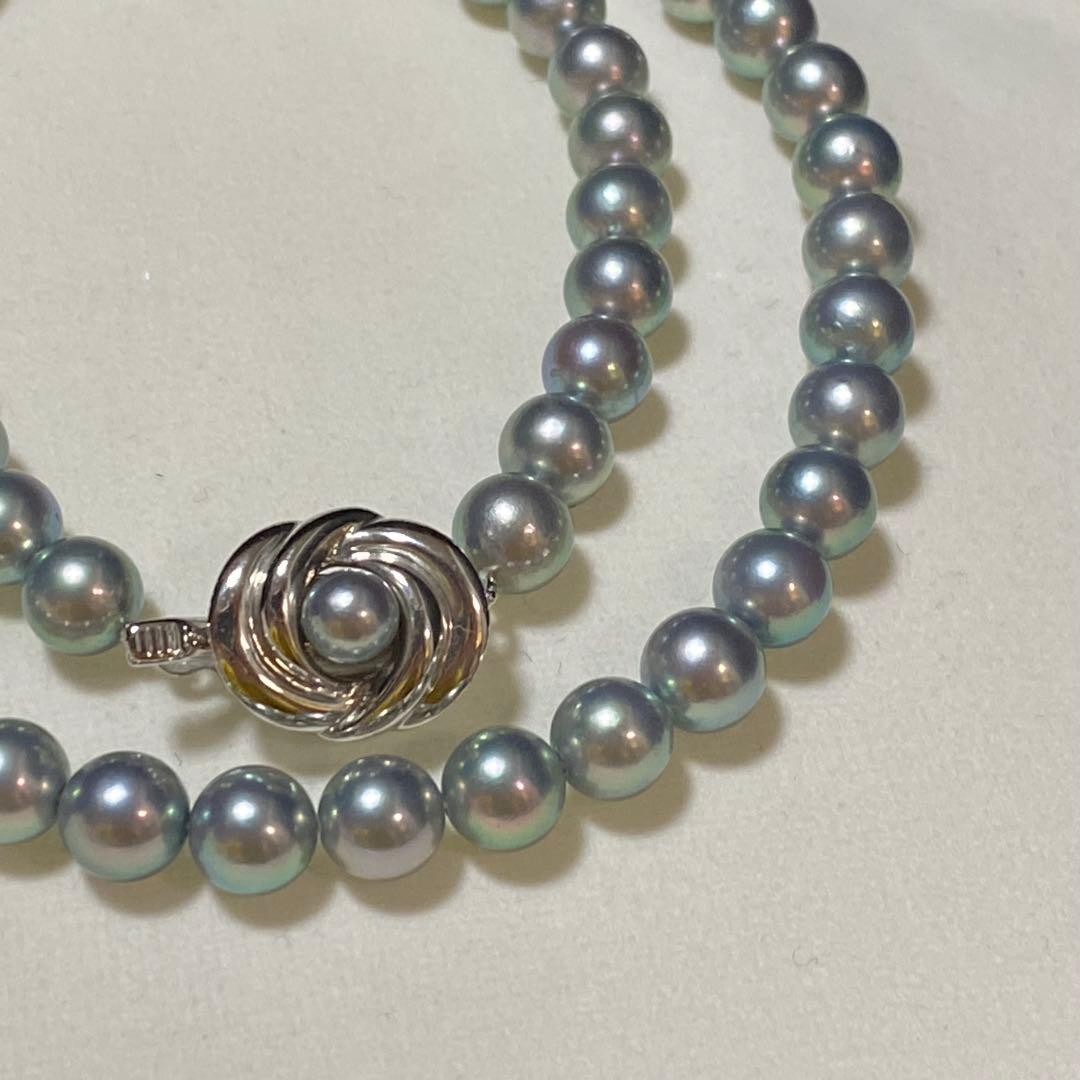 TASAKI Akoya Pearl Strand Necklace Blue Gray 6.6-7.0mm 43cm Silver 32g No Case