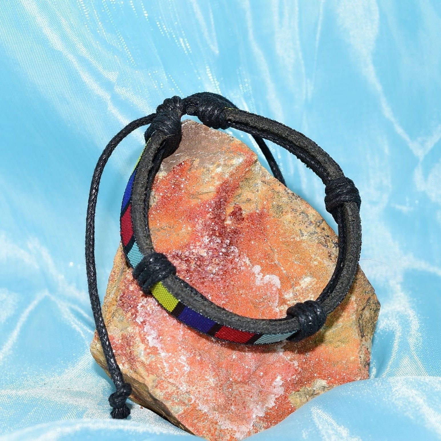Rey Ribbon Colorblock Tie Bracelet Black Yellow Red Blue mens Gift Boxed