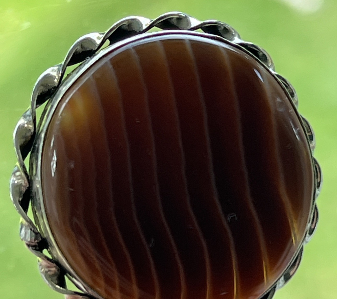 Sterling Silver Banded Agate Sardonyx Pendant Necklace 925 Italy Chain 51cm