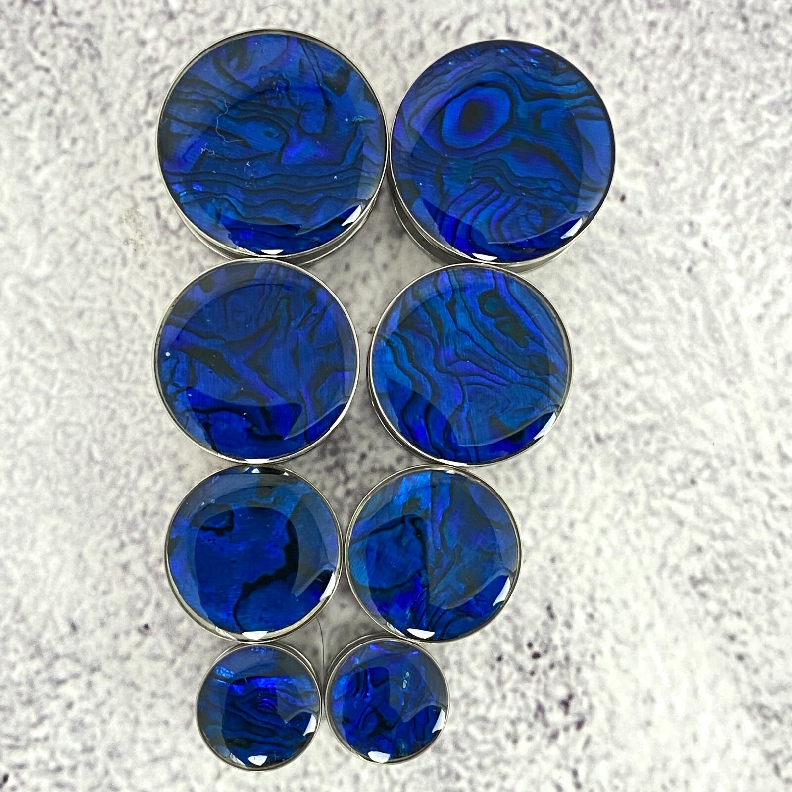 Pair of Screw on Blue Abalone Plugs gauges Choose Size 16g thru 1 inch