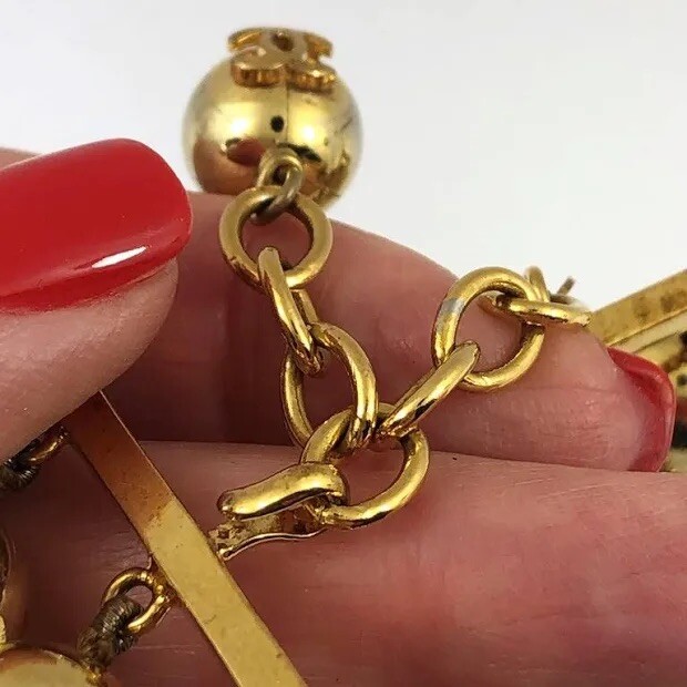CHANEL Vintage Gold Tone Five Row 2 1/4 Inch Wide Ball Bracelet