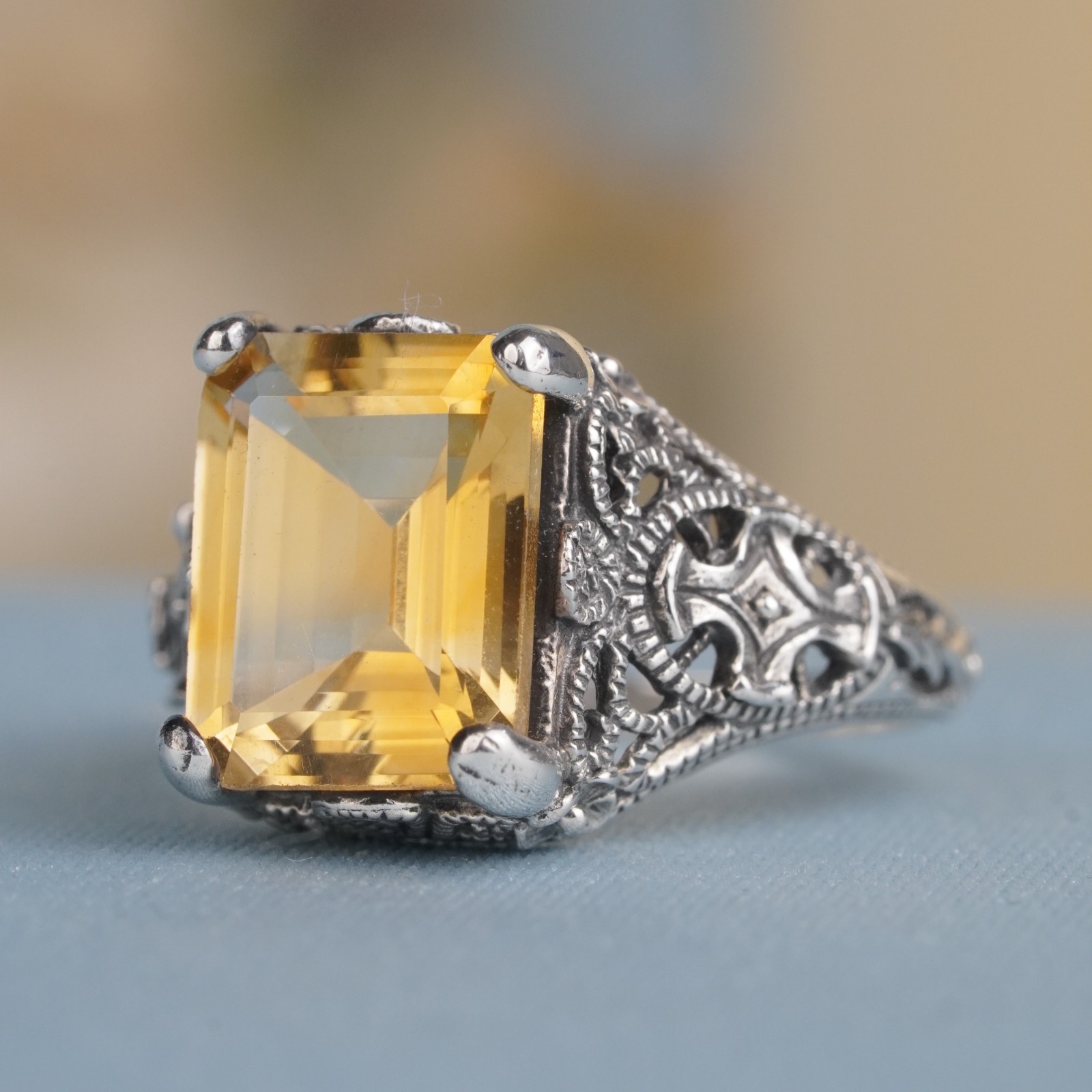 Silver925 Natural Citrine Filigree Ring