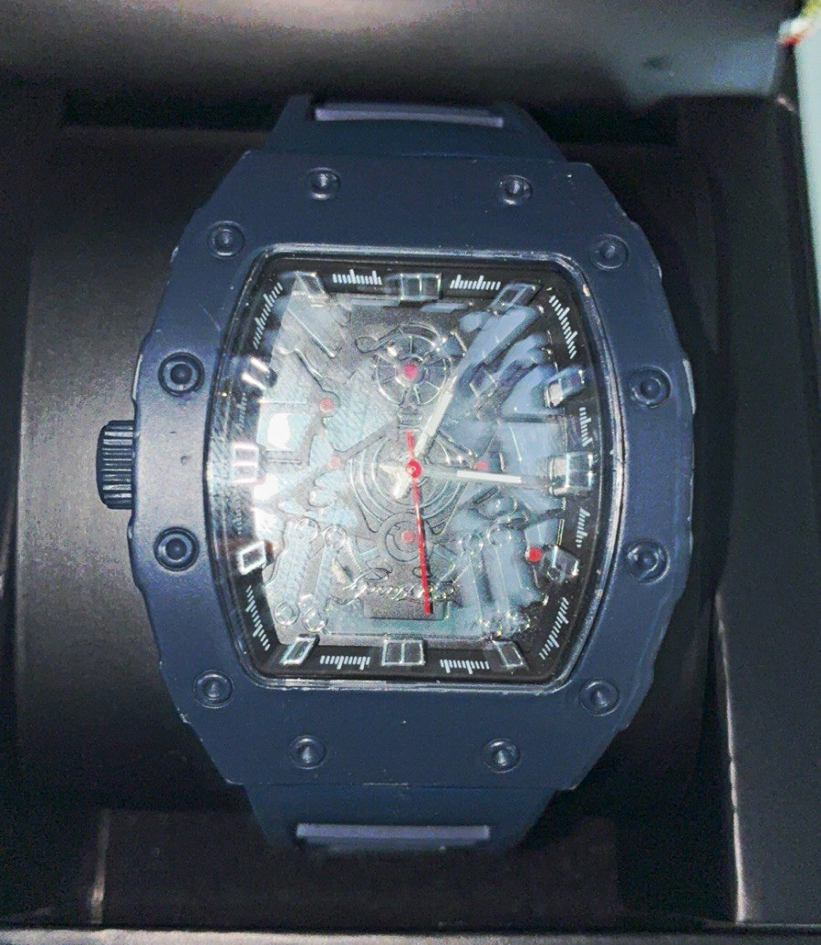 Ed Hardy York Skull Tonneau Multicolor Dial Quartz Blue Silicone Strap w/ Box