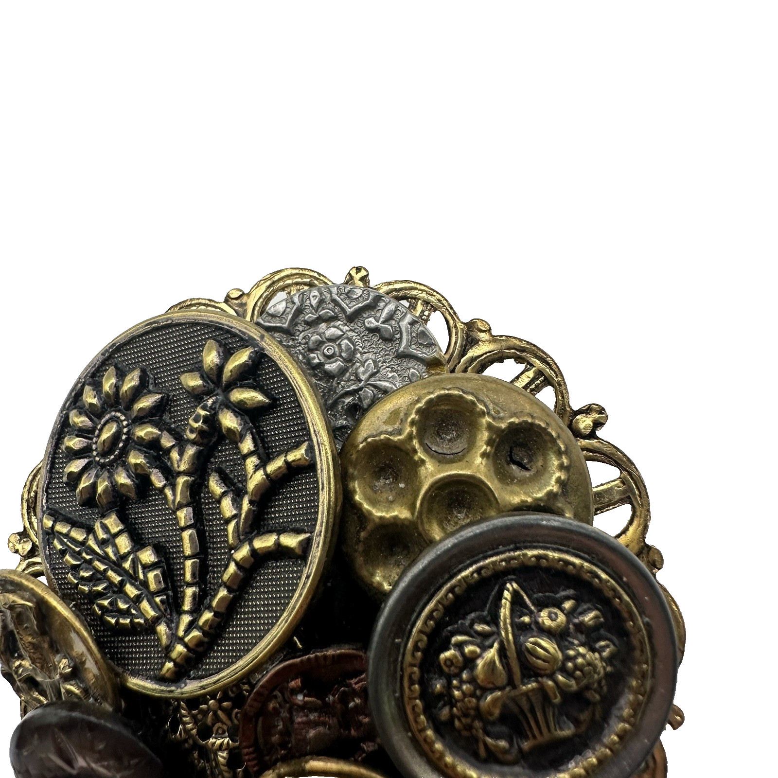 Victorian Steampunk Gothic Button Collage Assemblage Cluster Brooch Locket Pin