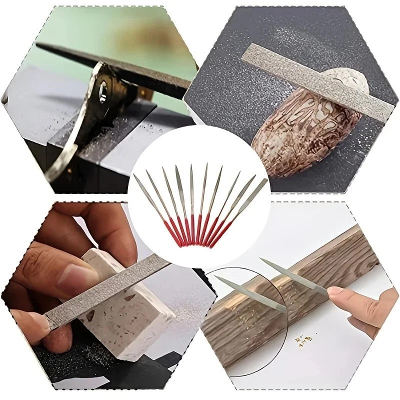 10pc Diamond Needle File Set Titanium Plated Jewelry Glass Stone Metal Tool 140m