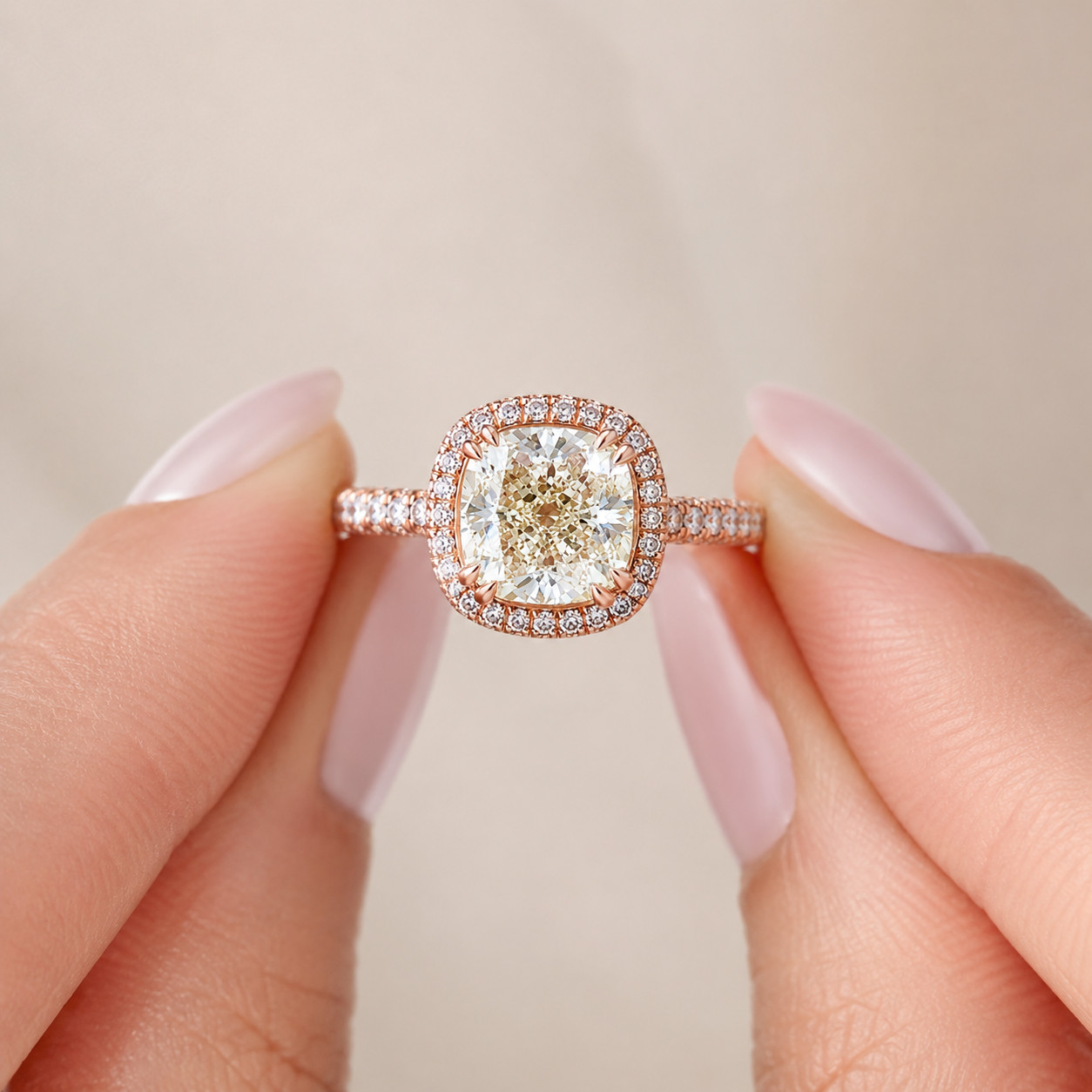 4.90ct Natural Cushion Diamond Halo Ring 18K Rose Gold