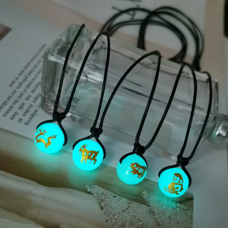 Glow in the Dark Luminous 12 Zodiac Sign Animal Pendant Necklace Women Jewelry