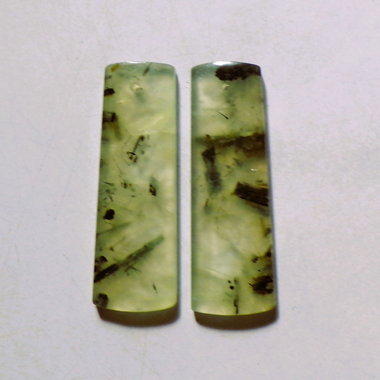 51.25 Cts Natural Prehnite Drilled Cabochon Matching Pair Gemstone 38X13 MM P52