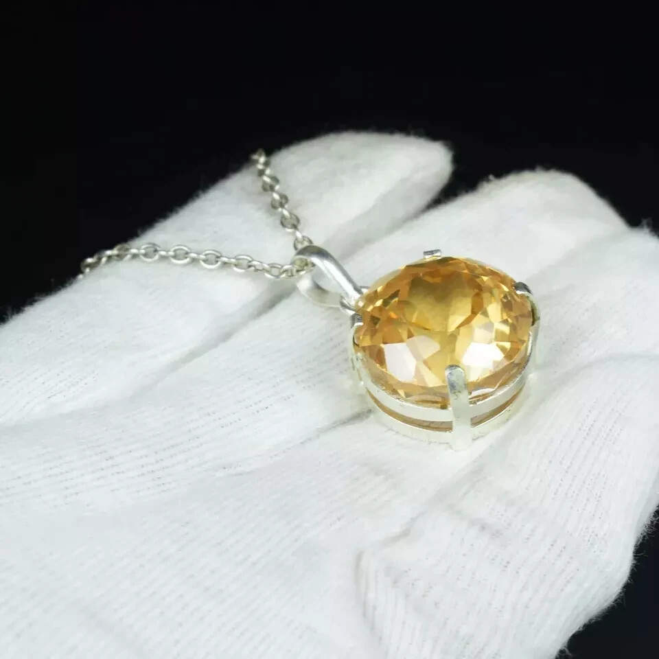 AA+ 94 Ct+ Natural Yellow Zircon 925 Solid Silver Pendant Certified HG Gemstone