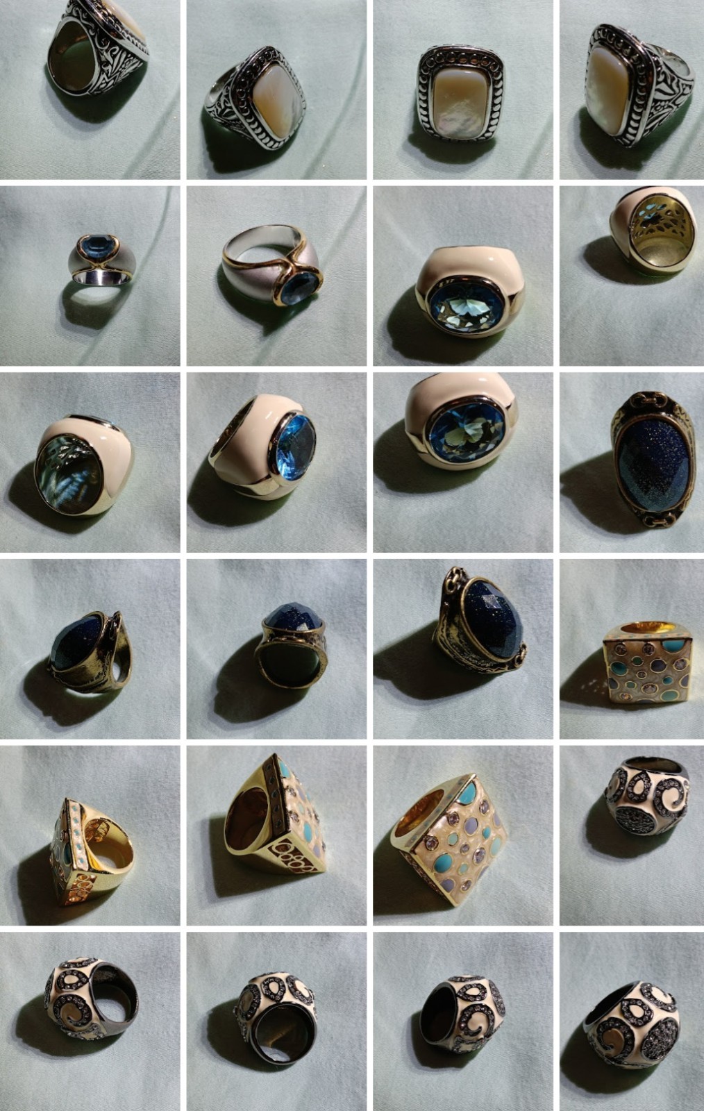 28 Pc Estate Costume Ring Lot Chunky Statement Chico’s Cannes 18K HGE w/ Tray