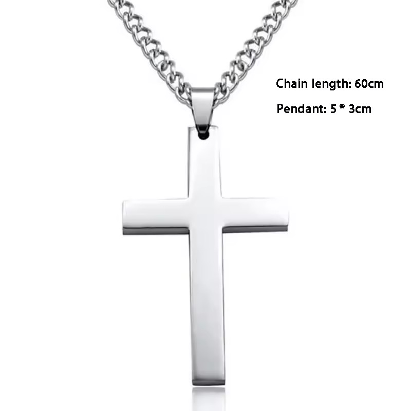 Silver Stainless Steel Simple Plain Cross Pendant Necklace Men’s Women’s Jewelry