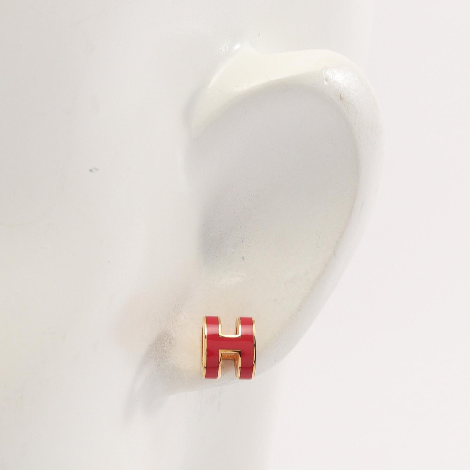 HERMES MINI POP H Pierced earrings Gold Plated Pink Used Women