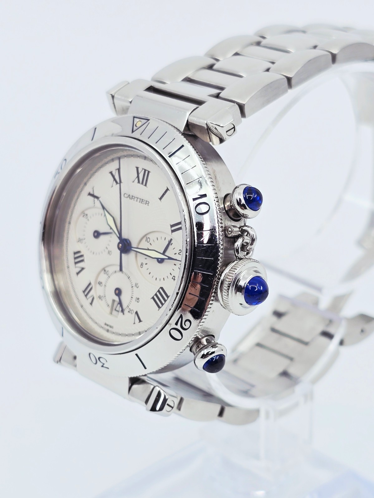 Cartier Pasha De Cartier Chronograph Quartz 38mm Stainless Steel Watch Ref 1050