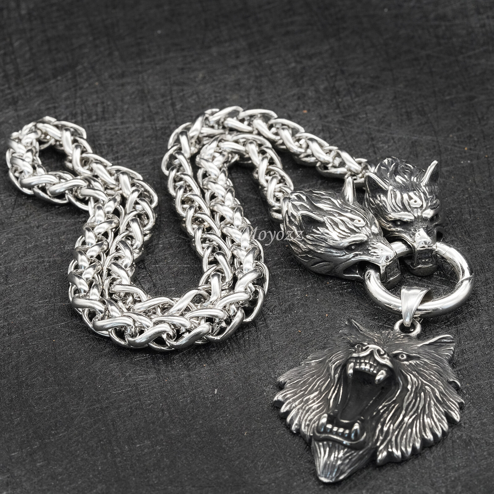 Mens 20 Inch Stainless Steel Viking Wolf Head Pendant Necklace Heavy Men 28 Inch