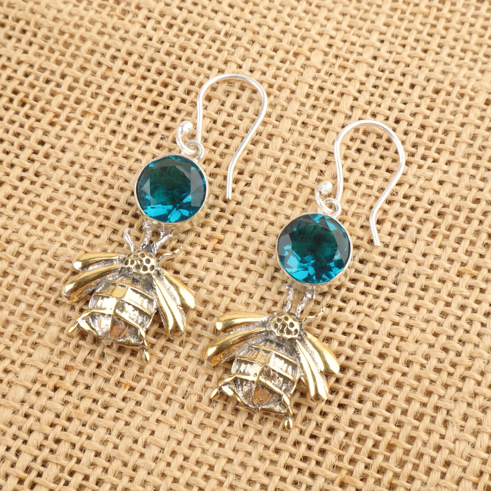 Natural Apatite 925 Silver Wedding Mother Drop Engagement Bezel Earrings Jewelry