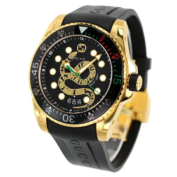 GUCCI Dive YA136219 Gold Snake Quartz Stainless Men’s Watch New in Box