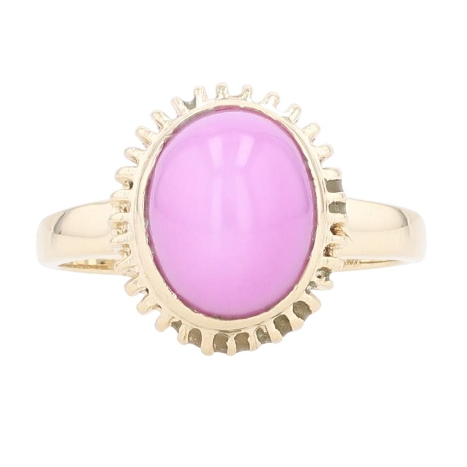 4.03ct Lab-Created Oval Cabochon Pink Star Sapphire Ring 14k Yellow Gold Size 6