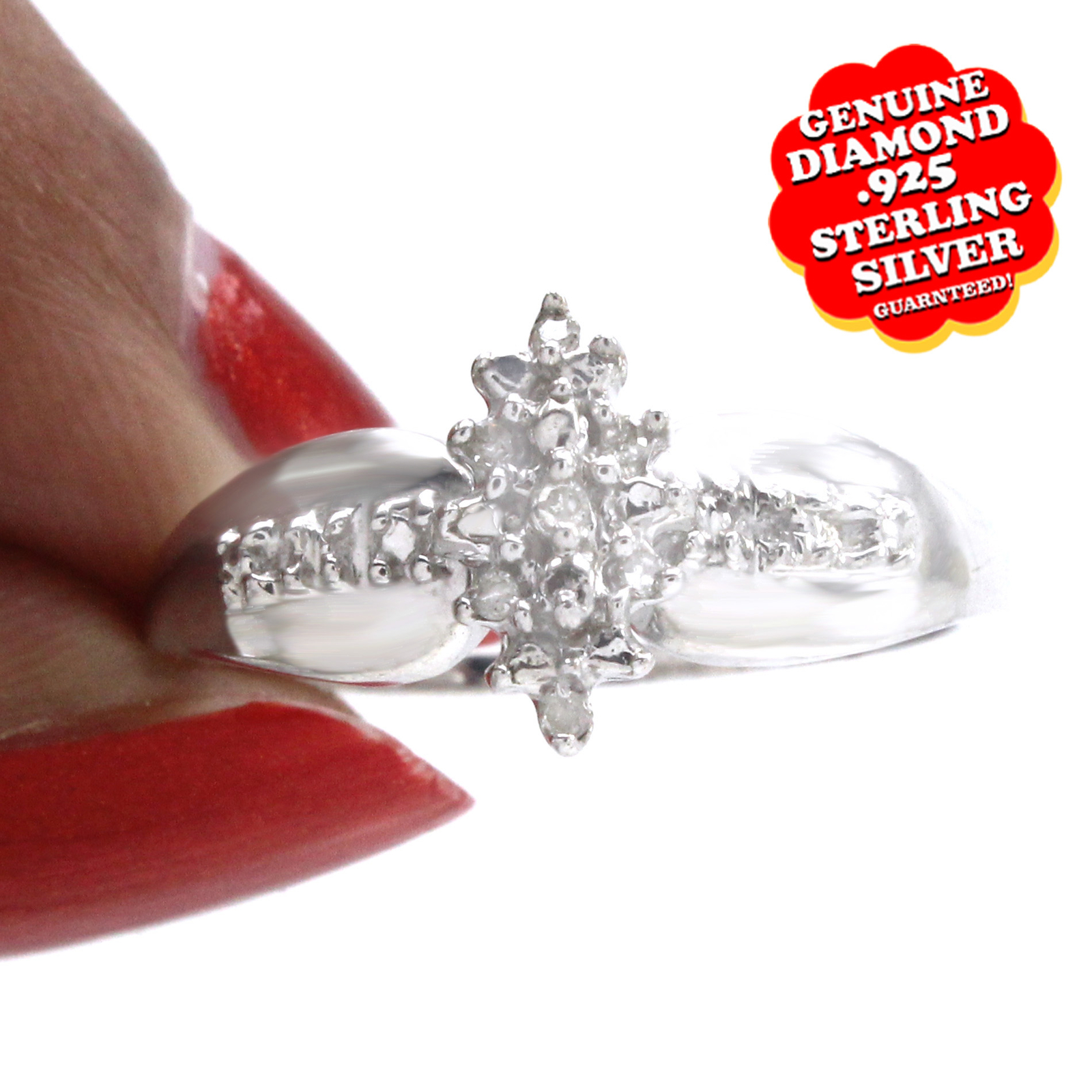 14K White Gold Plated Round Cut White Natural Diamond Accent Cluster Ring