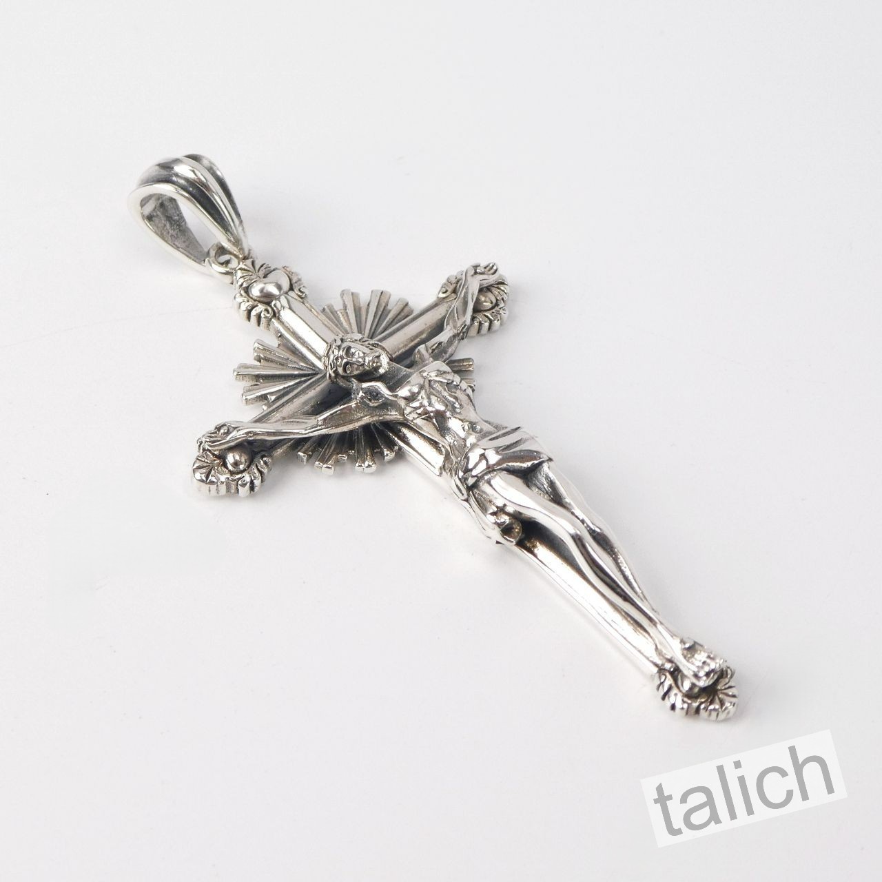Solid 925 Sterling Silver Sacret Heart Jesus Crucifix Cross Pendant Men Unisex