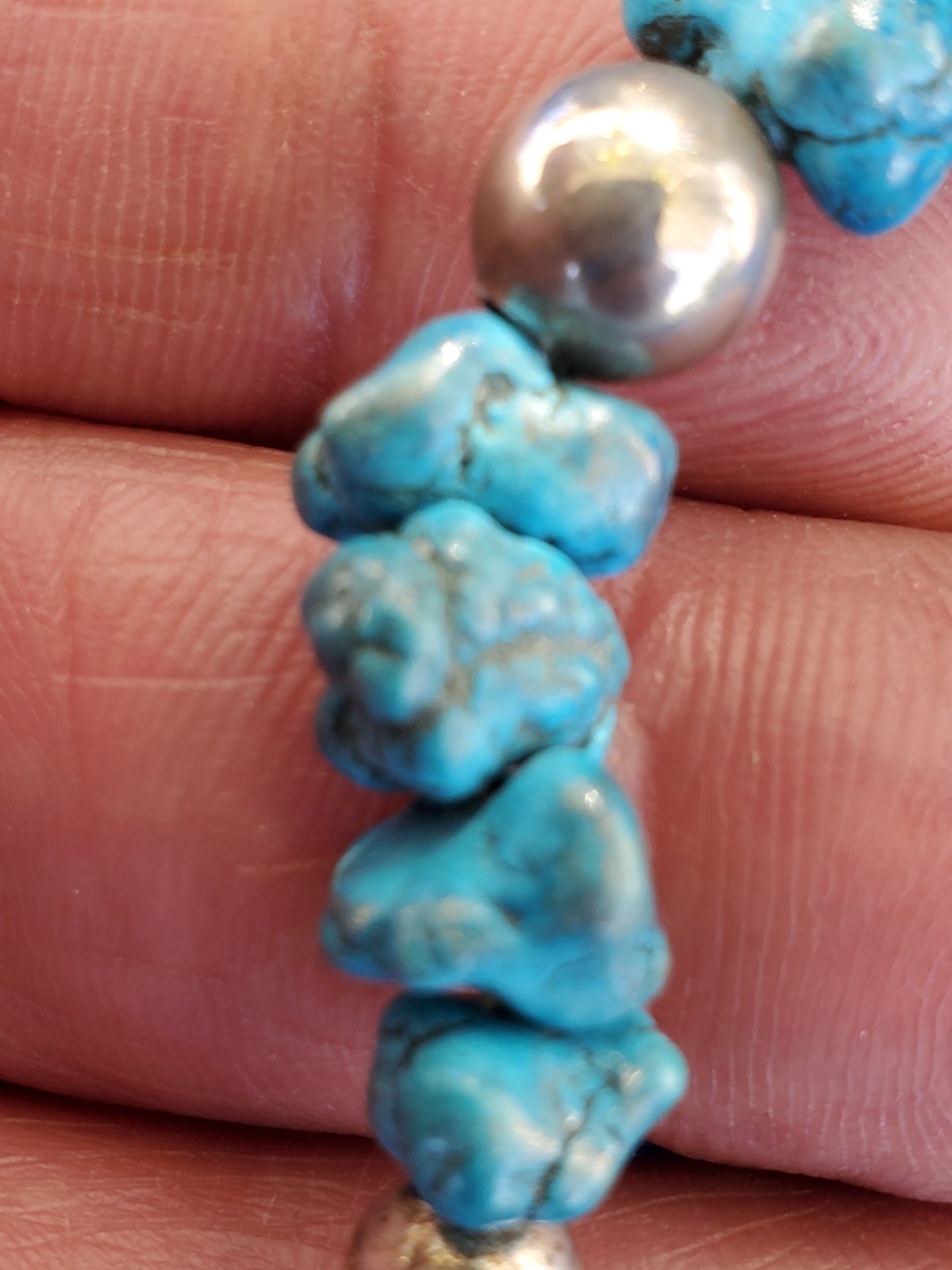 Original NATIVE VINTAGE NAVAJO TURQUOISE STERLING SILVER Beads NECKLACE 21″ INCH