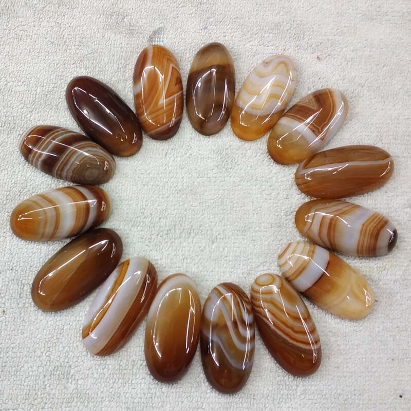 20pcs Natural Coffee Stripe Agate Oval Shape Cabochon Jewelry No Holes 15x30mm