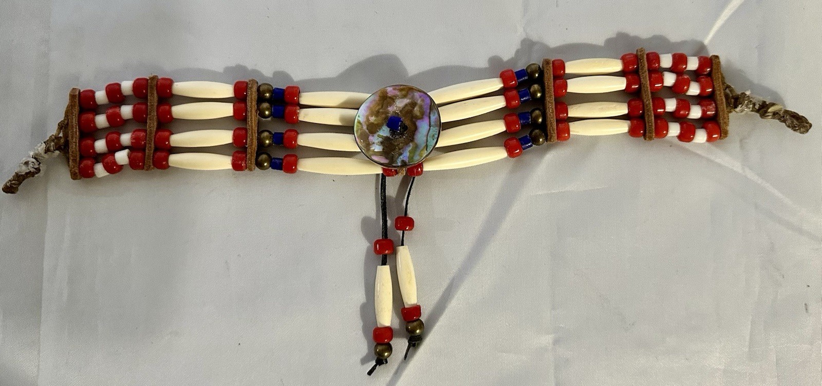 Handmade Native American Style Hair Pipe Choker Abalone Shell Beaded Necklace