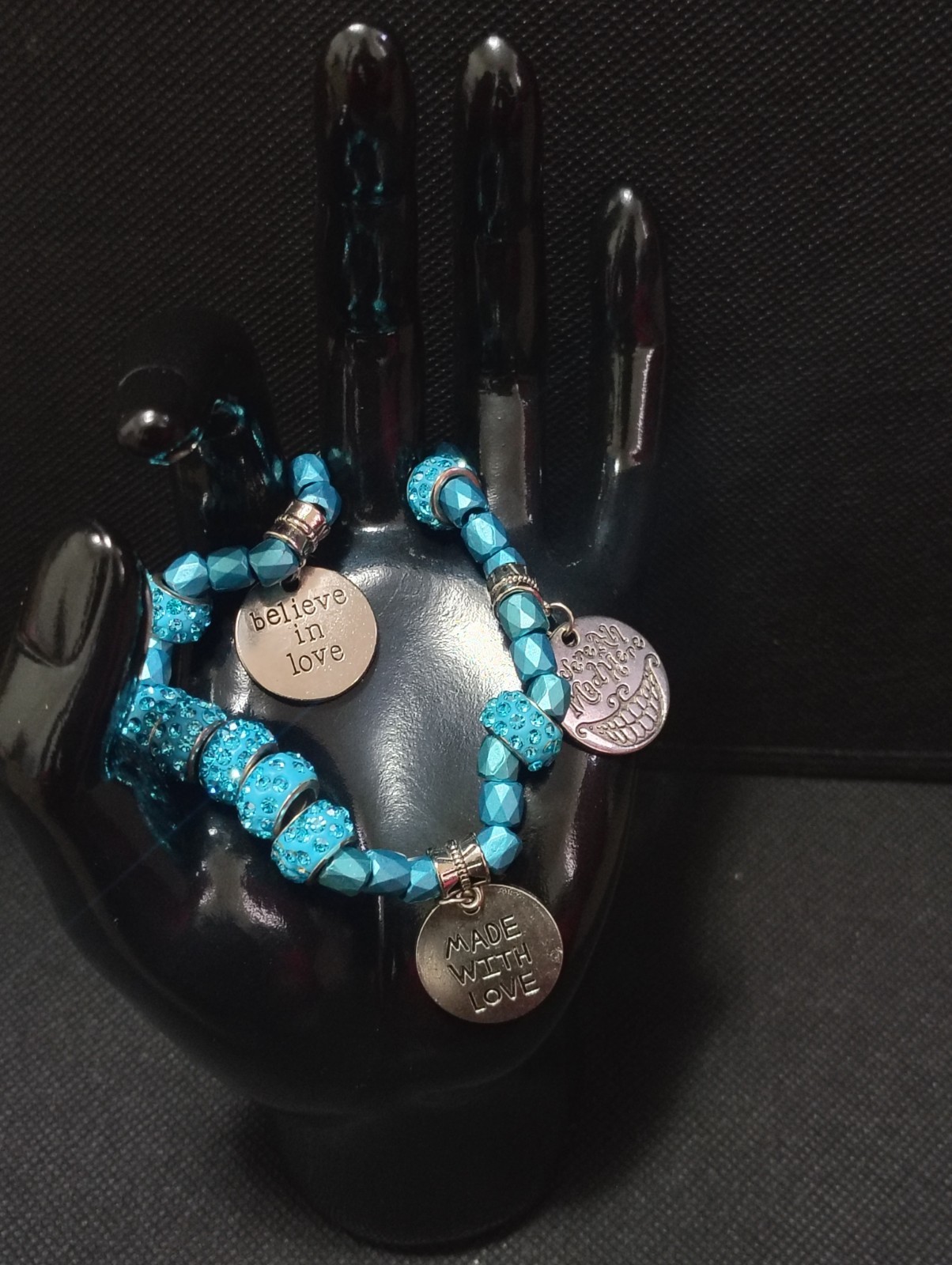 Blue & Silver Beaded Ball Charm Bracelet