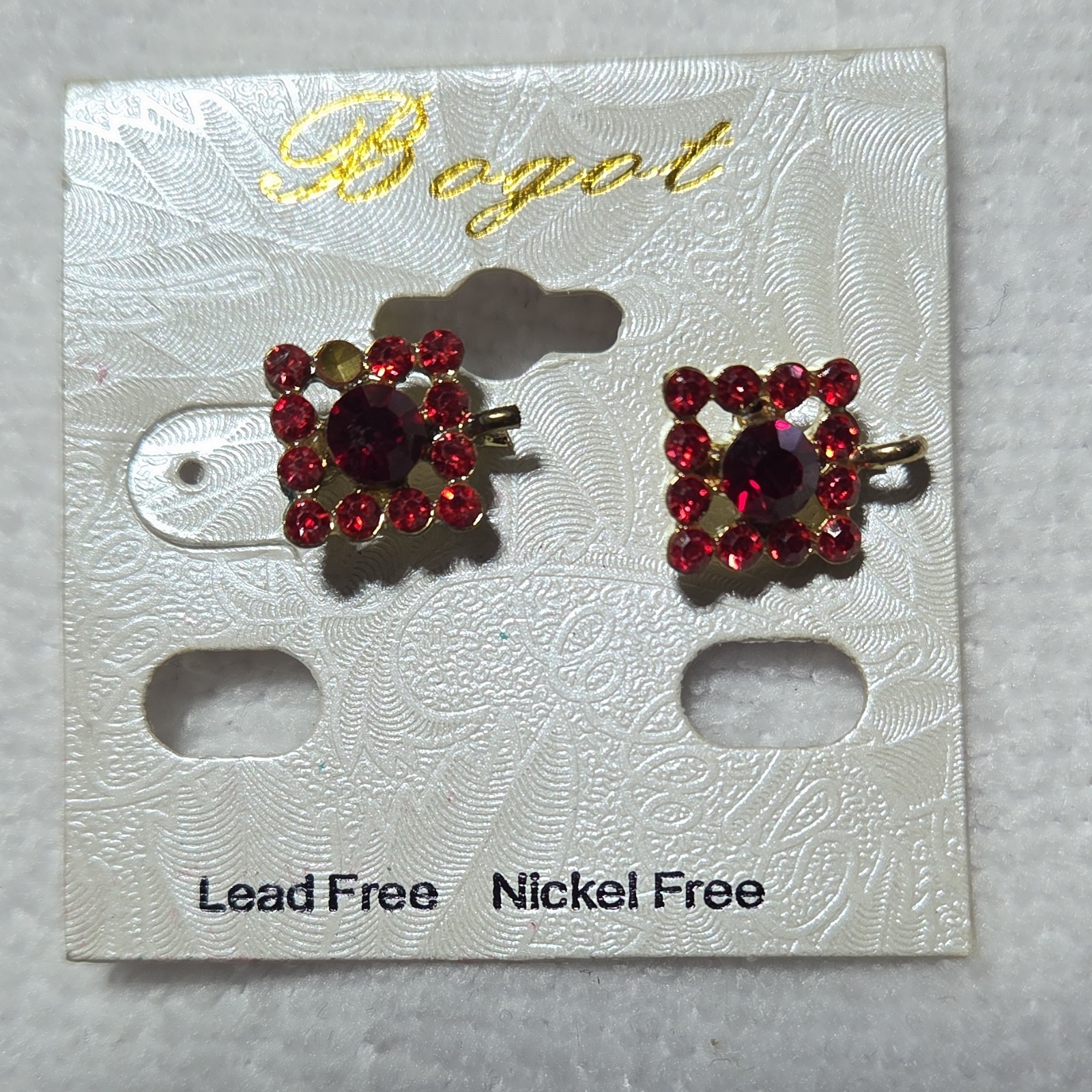 Bogot Red Crystal Square Stud Earrings Gold Tone Lead-Free Nickel-Free