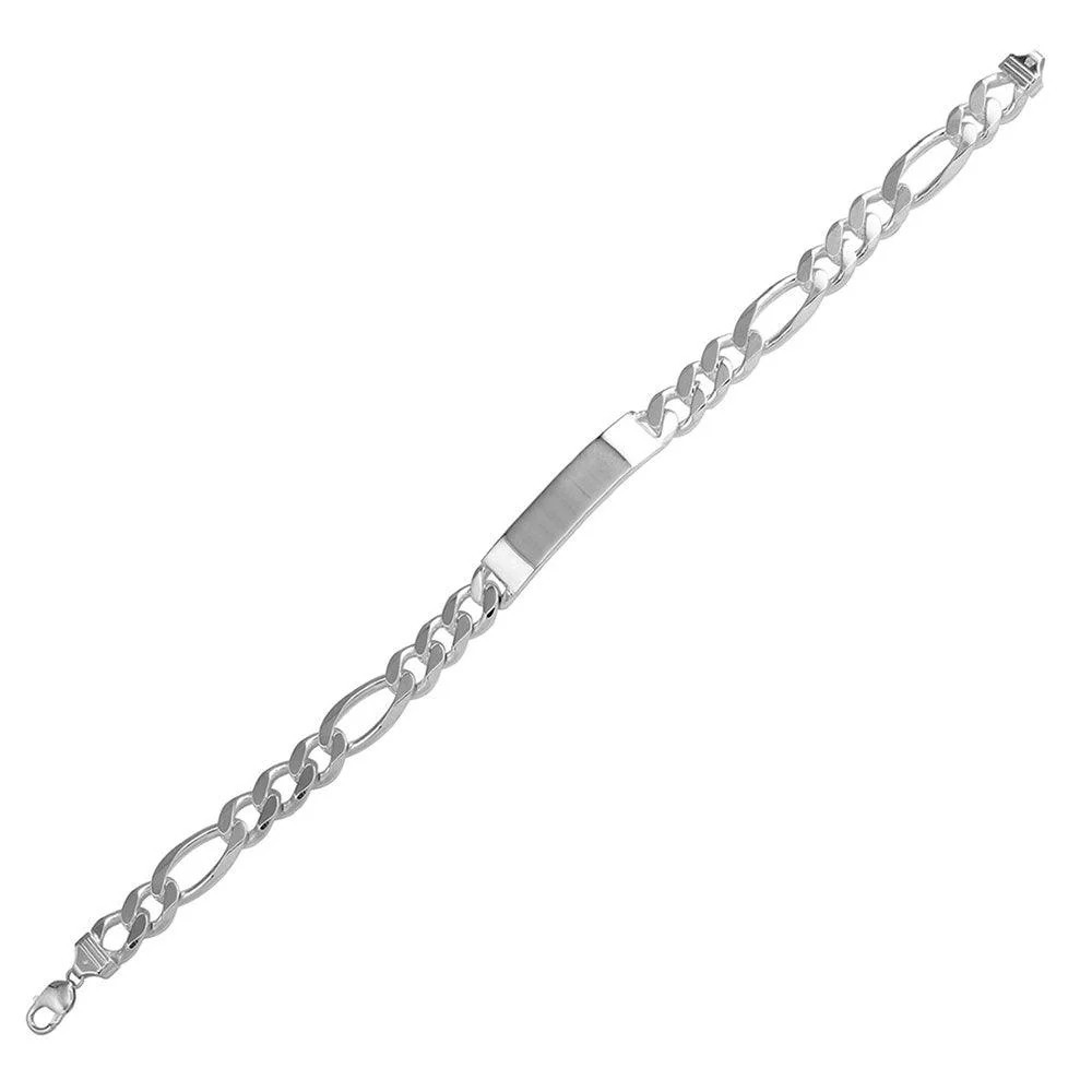 .925 Sterling Silver Engravable Super Flat Figaro ID Bracelet 4.5mm-16.3mm