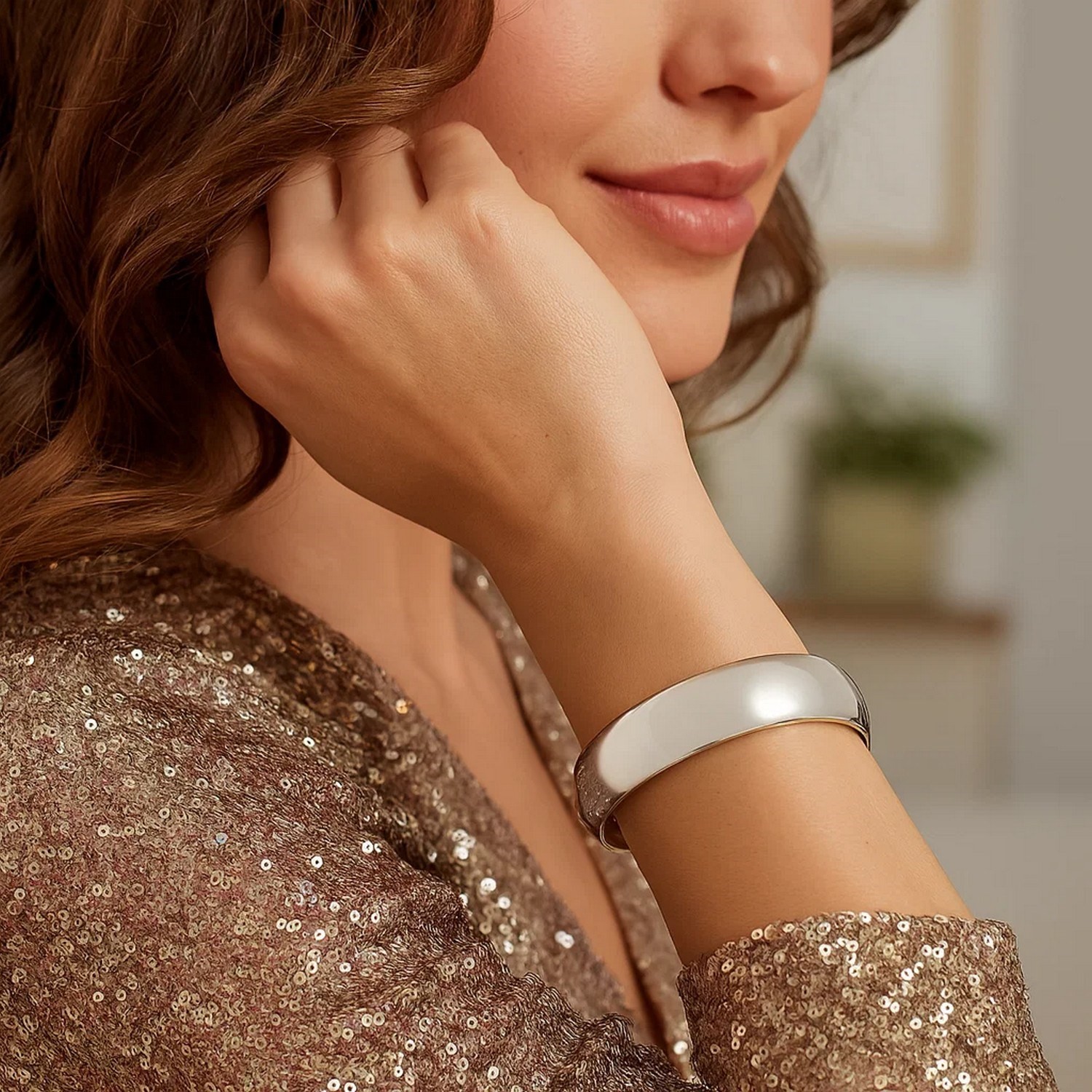 Classic Domed Bangle, Sterling Silver, Rhodium Plated, 18.50 mm, Polished