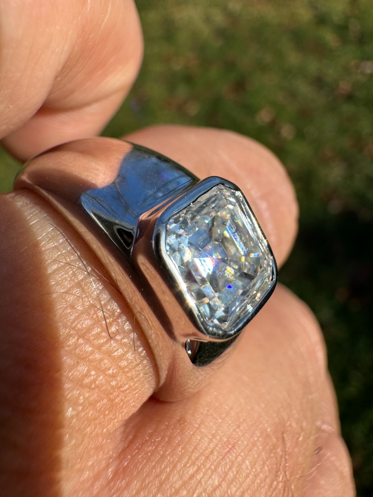 3ct MOISSANITE Asscher Cut Big Solitaire Men’s Real Solid 925 Silver Ring Pinky
