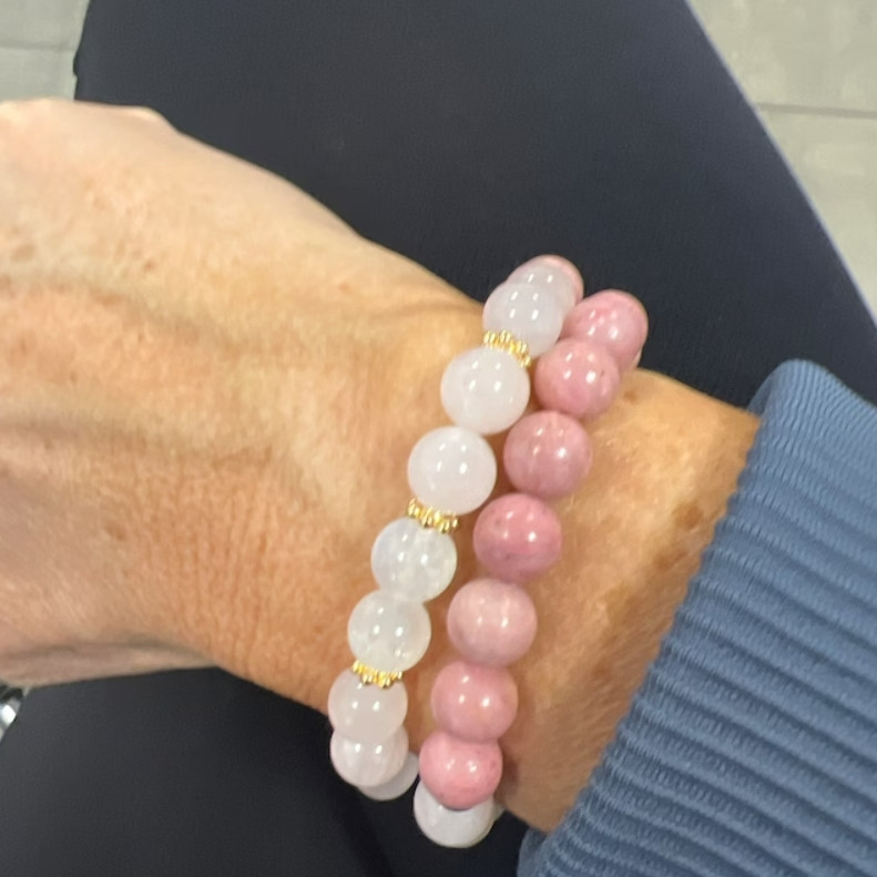 Rose Quartz & Rhodonite Gemstone Beads Healing Women Bracelet for Self Love Gift