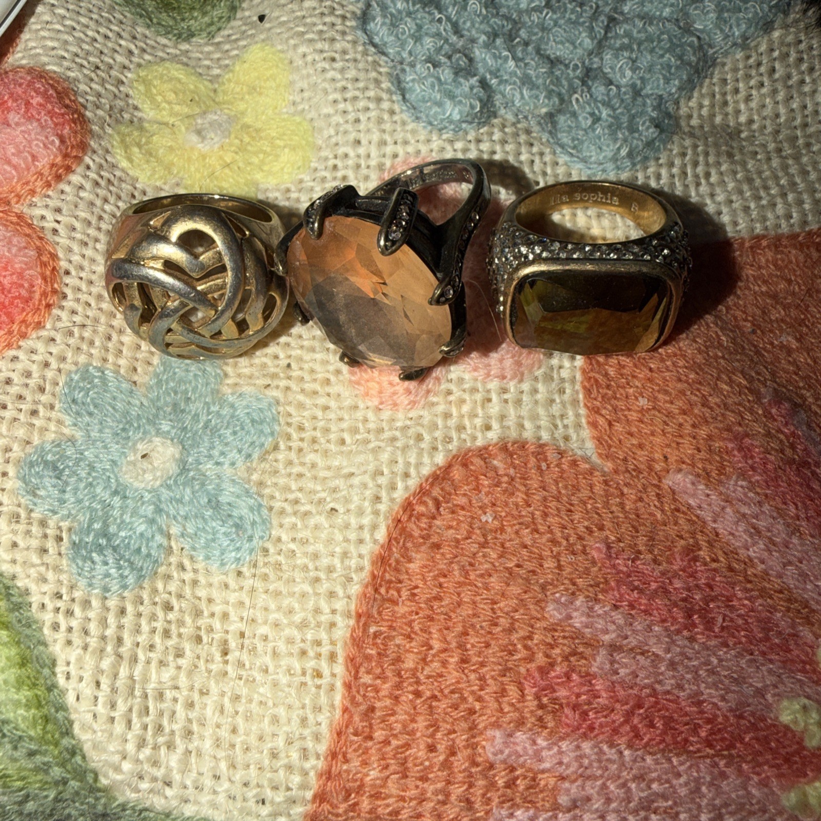 Lis Sophia Lot Of 3 Rings Costume Jewelry Size 7,8 & 8.5