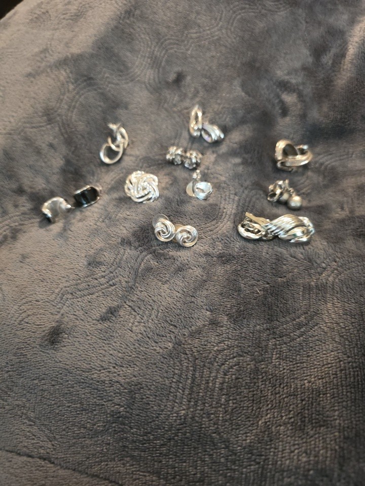 Lot of 10 Pairs Vtg. Silver tone unmarked. 3 pairs are clip on earrings