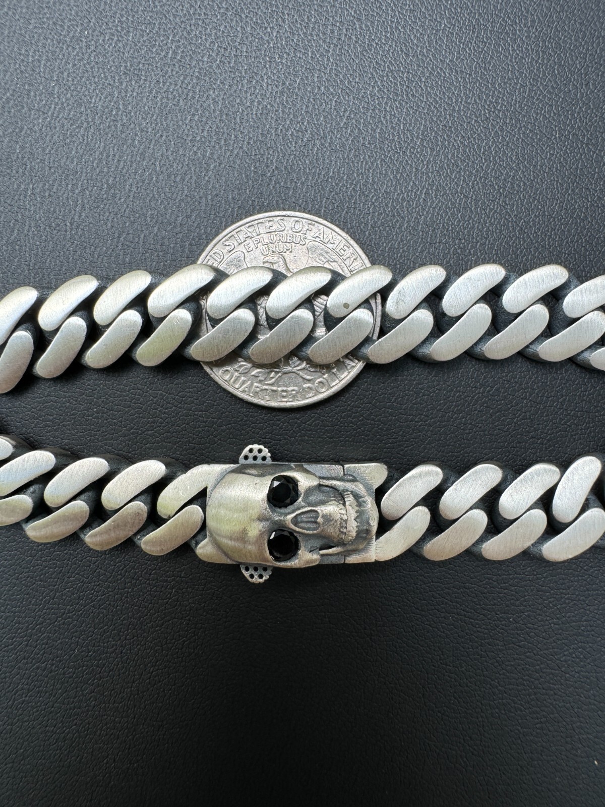 Custom Skull Lock Miami Cuban Link Bracelet 12mm Real 925 Silver Oxidized Finish