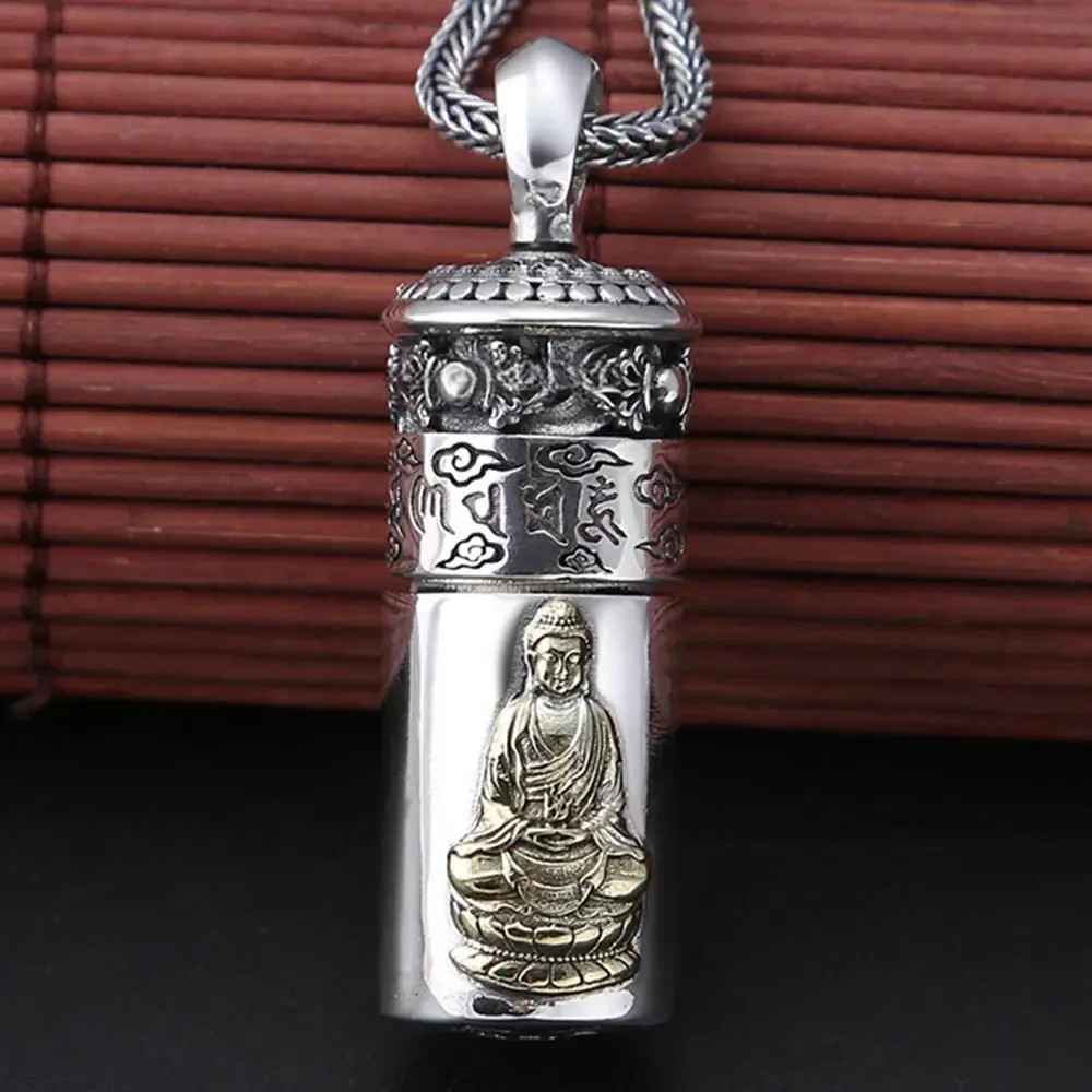 Pure 925 Sterling Silver Pendant Buddha Pattern Ghau Prayer Box Pendant 30-32G