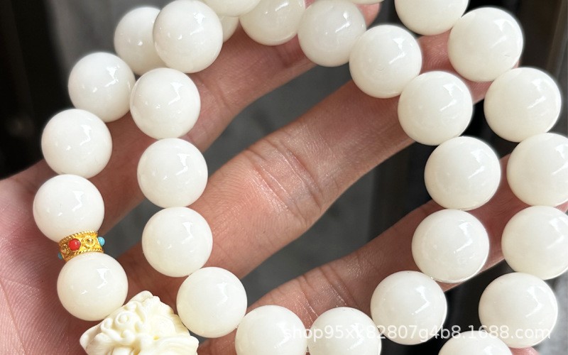 Mala Beads White Jade Bodhi Round Prayer Bead Bracelet for Men and Women