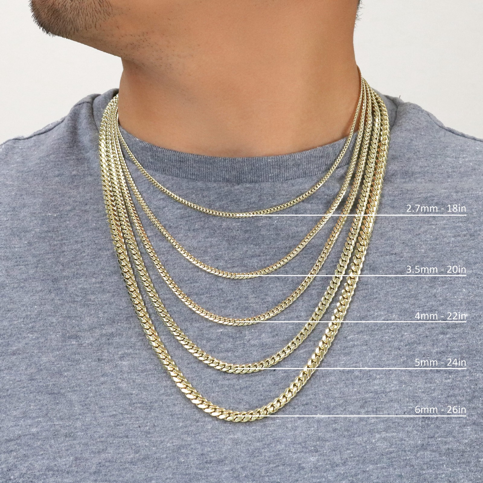 14K Yellow Gold Solid 2.7mm-11mm Miami Cuban Chain Link Necklace Bracelet 7″-30″