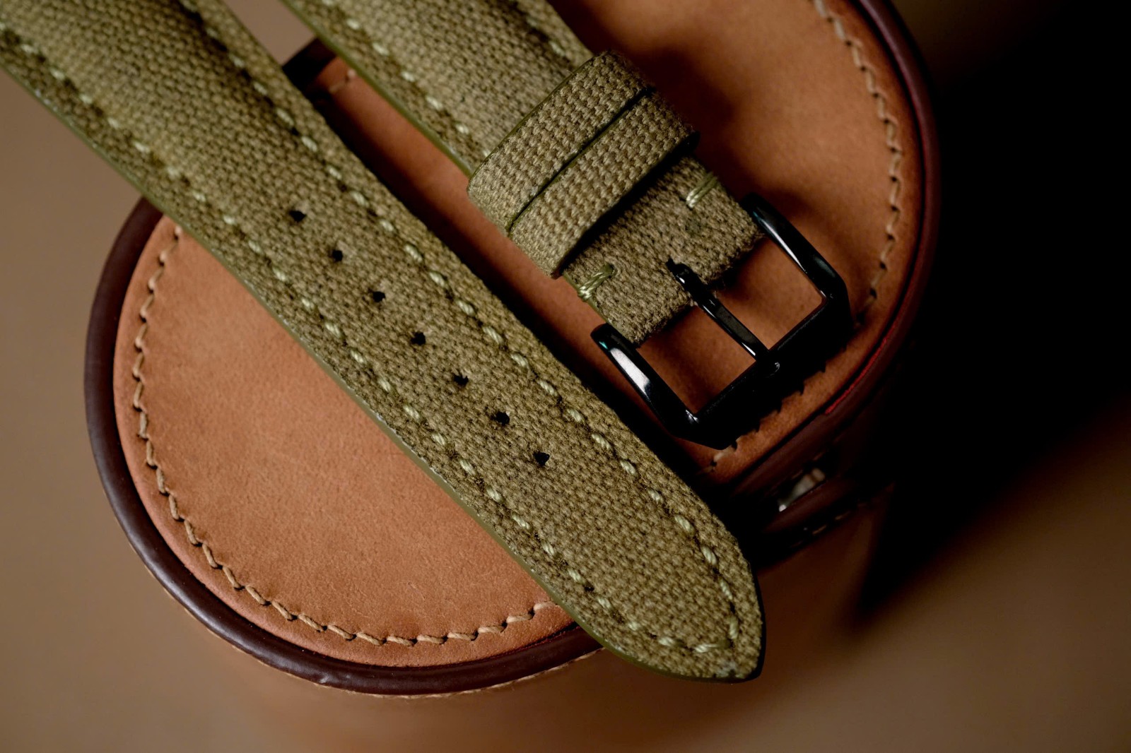 Handmade green Canvas Leather Watch Strap size 22/18 – Custom Size & Length