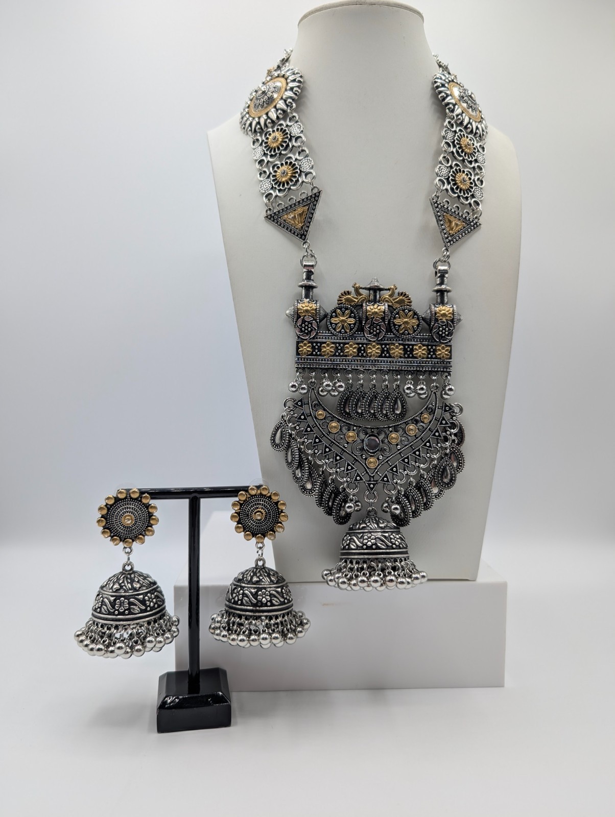Bala Afghani Fusion Boho Necklace Set | Dual Tone German Silver