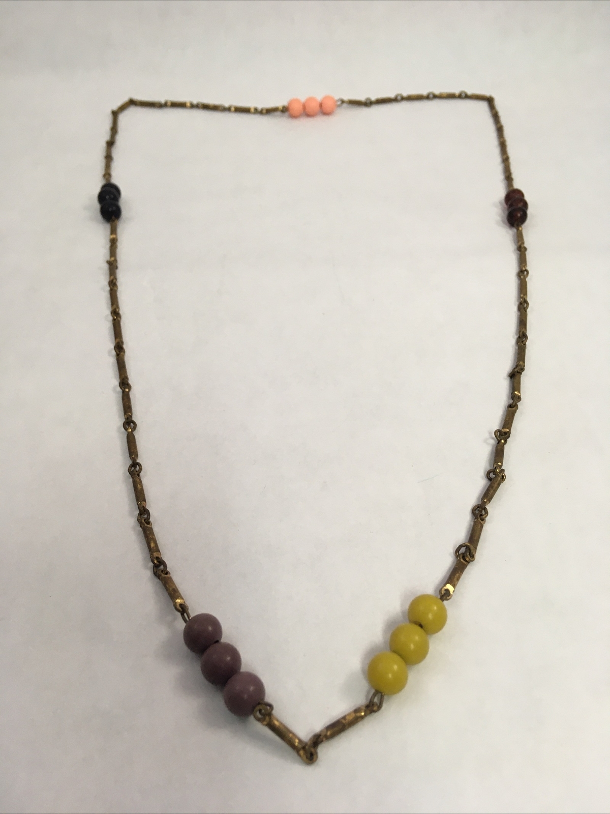 Multi Color Beaded Gold Tone Strand Necklace 32″ Vintage Boho Chic String